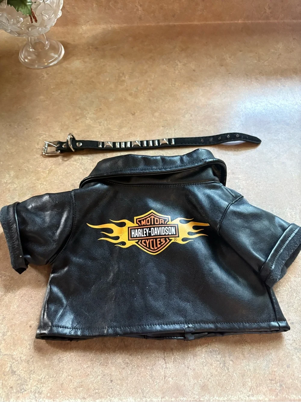 Harley-Davidson Black Faux Leather Biker Jacket with Collar used for small dog